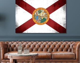Florida Flag Distressed Canvas Wall Art, American Home Decor, Print