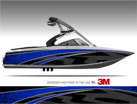 Stealth (Blue) Abstract Boat Wrap Kit 3M Cast Vinyl - 15 Sizes Available