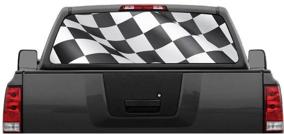 WAVING CHECKERED FLAG Rear Window Graphic Perforated Decal Truck Window Wrap