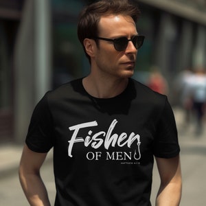 Fisher of Men Christian Bible Verse Graphic T Shirt (Black)