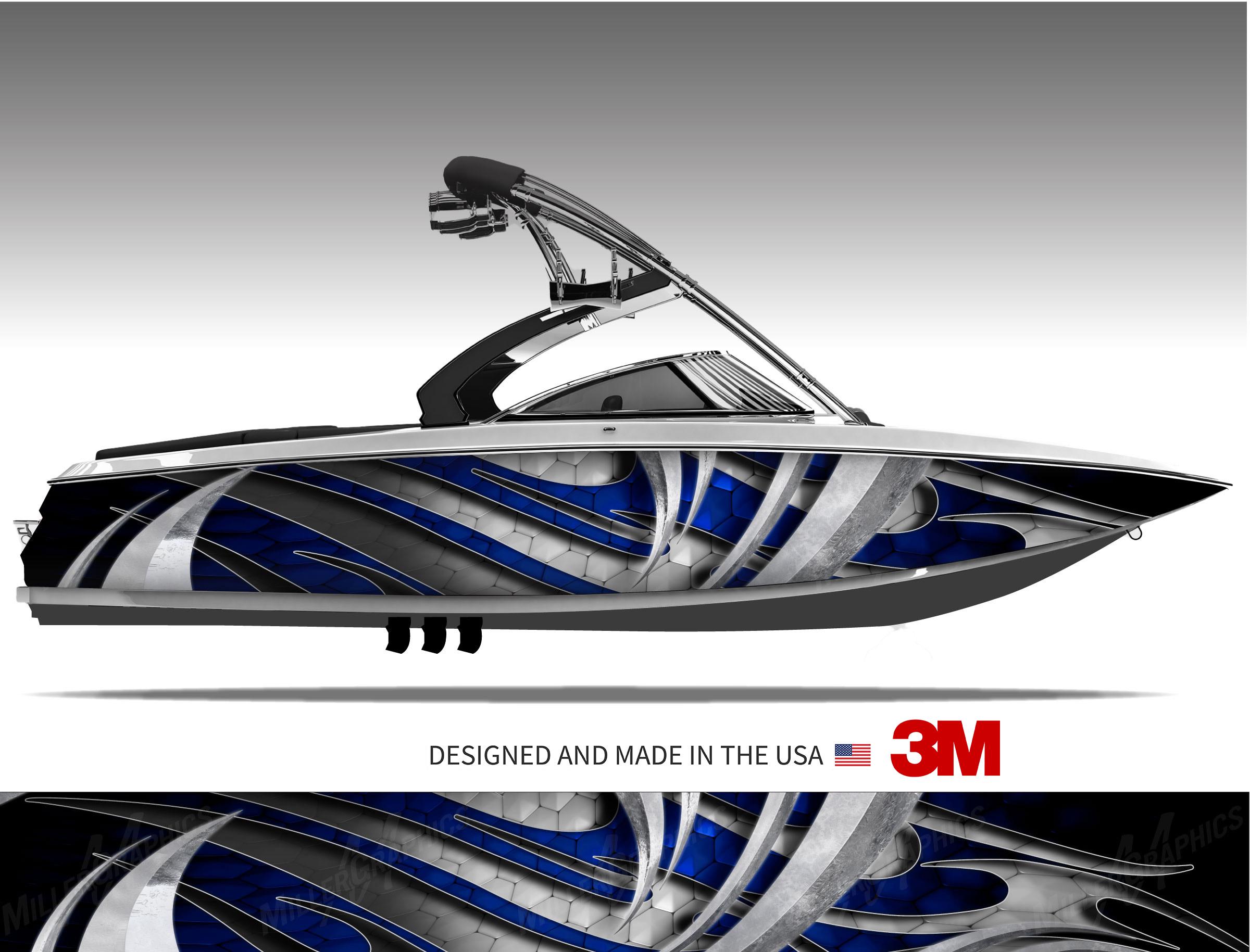 Reptile (blue) Boat Wrap Kit Vinyl Graphic Decal 3M - 15 Sizes