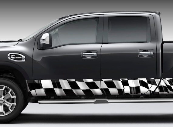 WAVING CHECKERED FLAG Rear Window Graphic Perforated Decal Truck Window Wrap