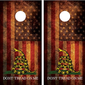 Gadsden American Flag #3 &quot;Don&#39;t Tread On Me&quot; Distressed Cornhole Board Decal Wrap Wraps