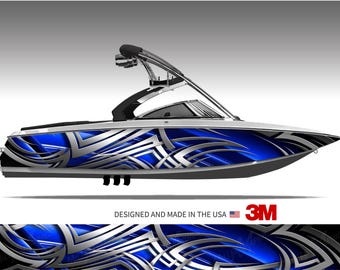 Stingray (Blue) Abstract Boat Wrap Kit Vinyl Graphic Decal 3M - 15 Sizes Available