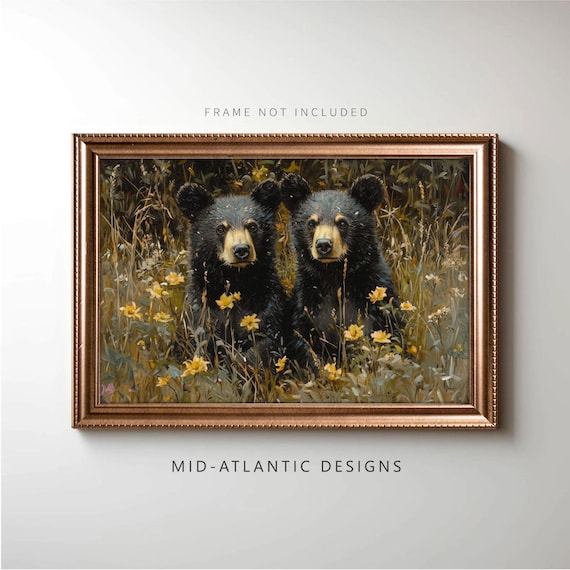 Black Bear Cubs Canvas or Poster Print – Wildlife Nature Wall Art