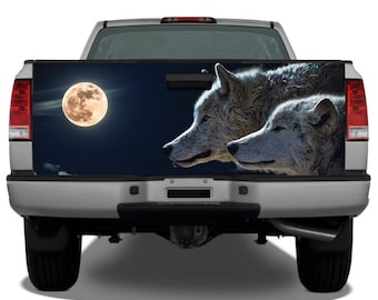 Wolves Moon Night Scene Tailgate Wrap Vinyl Graphic Decal