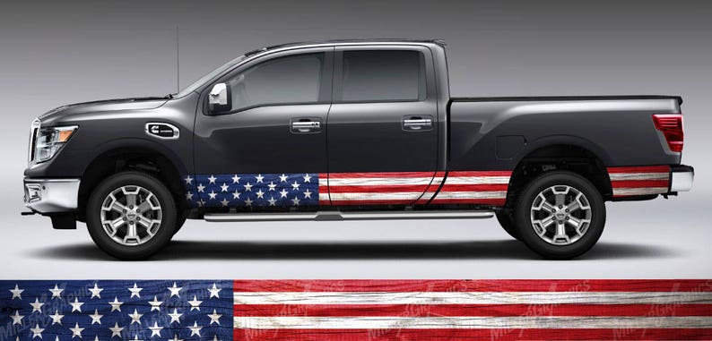2 Sizes American Flag Distressed Wood Vintage Rocker Panel Graphic Decal Wrap Kit Truck SUV