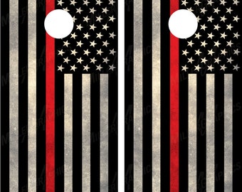Firefighter Thin Red Line American Flag Cornhole Wraps Decals