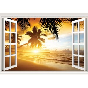 Beach Ocean Palm Trees Sunset Wall Decal Sticker Graphic - 4 Sizes Available