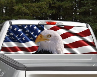 American Flag Bald Eagle Rear Window Graphic Decal for Truck SUV (Perforated)