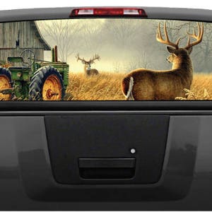Whitetail Buck Deer Farm Scene Rear Window Graphic Decal for Truck SUV (Perforated)