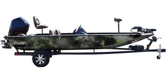 6 Sizes Available Camo Boat Wrap Kit Chameleon Black and Green 3M Cast Vinyl 