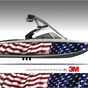 American Flag Waving Boat Wrap Kit - 15 Sizes Available