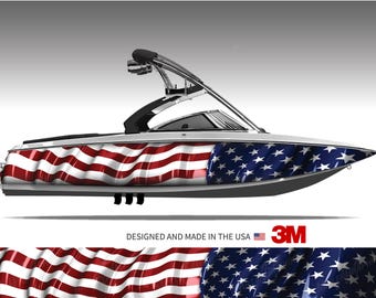 American Flag Waving Boat Wrap Kit - 15 Sizes Available