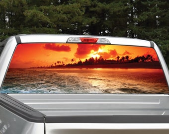 Beach Sunset #5 Ocean Rear Window Graphic Decal Truck Car SUV (Perforated)
