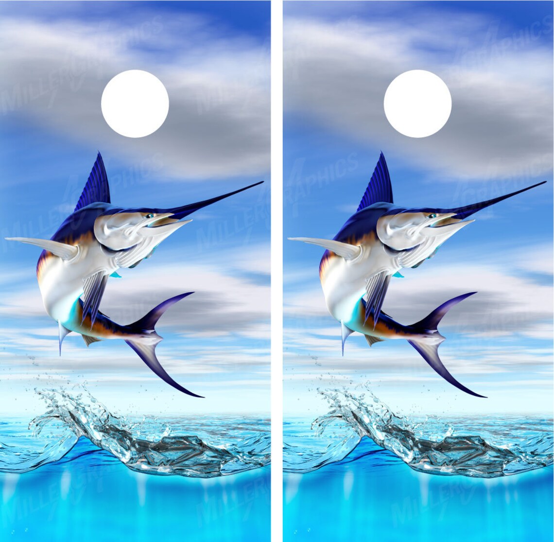 Swordfish Jumping Out of Water Fishing Cornhole Wraps Decals Etsy