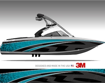 Stealth (Aqua) Abstract Boat Wrap Kit 3M Cast Vinyl - 15 Sizes Available