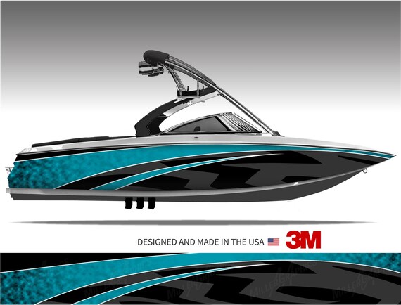 Stealth (Aqua) Abstract Boat Wrap Kit 3M Cast Vinyl - 15 Sizes Available