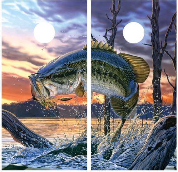 Bass Jumping Fishing Cornhole Decal Wrap - Full Image - Etsy