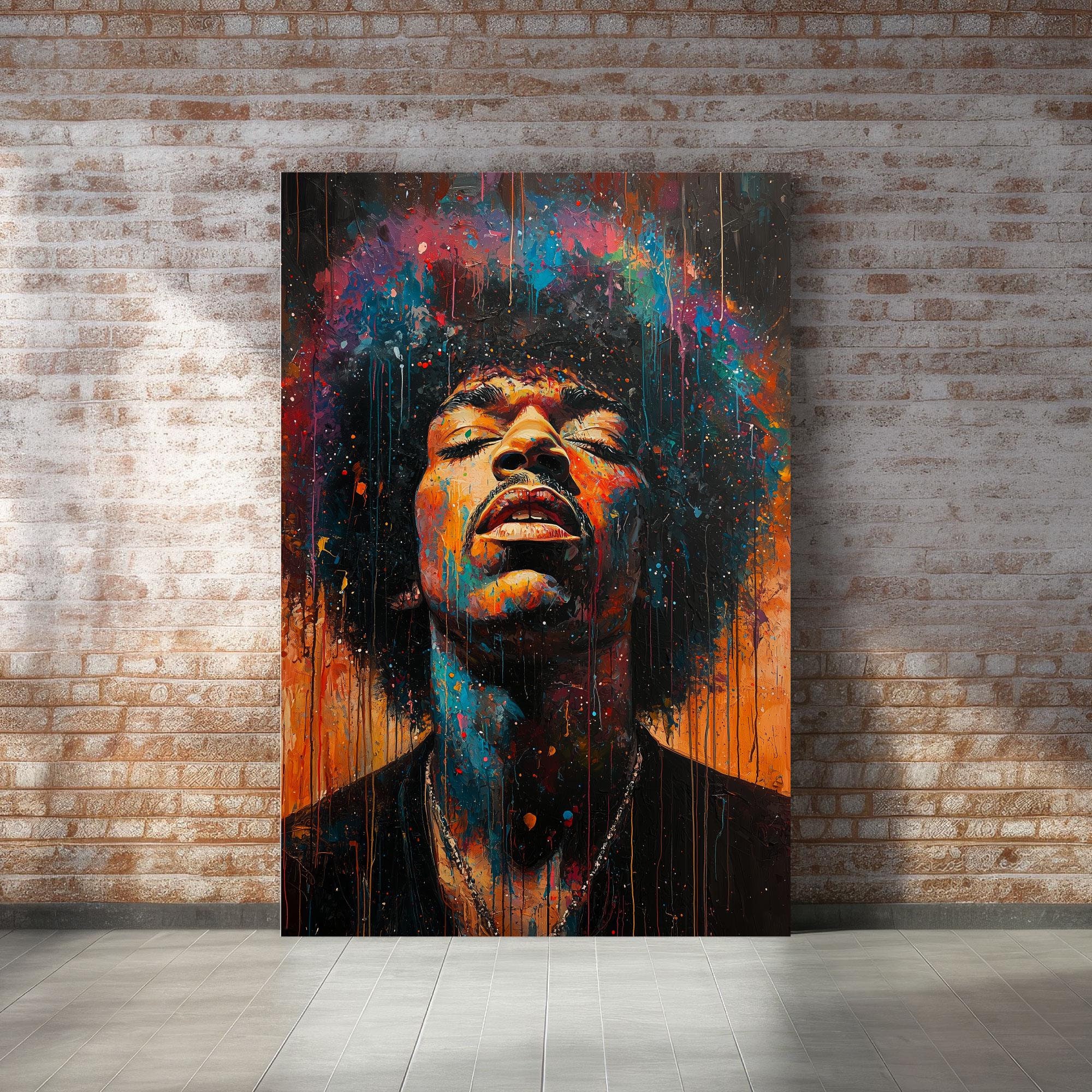 Jimi Hendrix Canvas Wall Art, Portrait Print, Graffiti Style