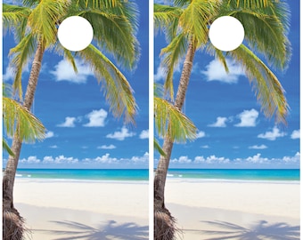 Beach Ocean Palm Tree Cornhole Decal Wrap