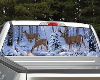 Buck Deer Winter Scene #2 Rear Window Graphic Decal for Truck SUV