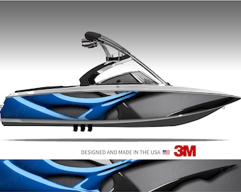 Riptide (Blue) Abstract Boat Wrap Kit Vinyl Graphic Decal 3M - 15 Sizes Available