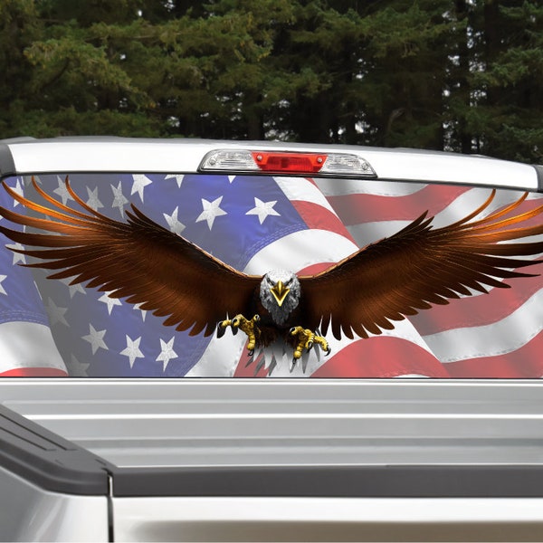 Graphix Express American Flag Eagles Rear Window Decal – 17x65 – Glossy – USA Made