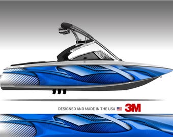 Breaker (Blue) Abstract Boat Wrap Kit Vinyl Graphic Decal 3M - 15 Sizes Available