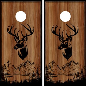 Whitetail Buck Deer Scenery Wood Background Cornhole Board Decal Wrap – Miller Graphics – Made In USA