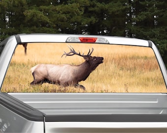 Elk Buck in Field Rear Window Graphic Decal (Perforated)
