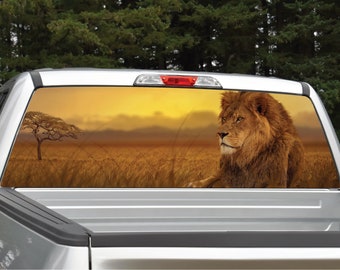 Lion Sunset Rear Window Graphic Decal Truck SUV (Perforated)
