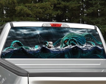 Kraken Sea Monster Nautical Rear Window Graphic Decal Truck SUV (Perforated)