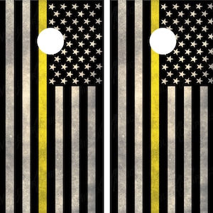 American Flag Thin Yellow Line Cornhole Wraps Decals