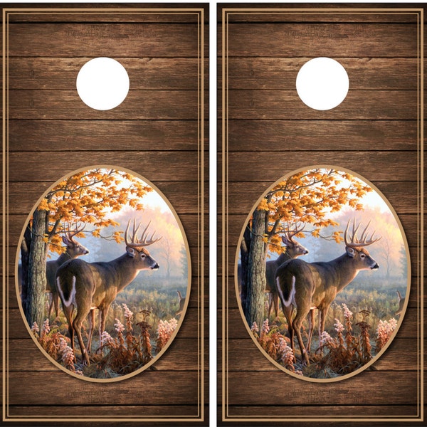 Whitetail Buck Deer Scenery Wood Background Cornhole Wraps Decals