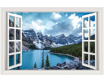 Mountains Lake Scenery Wall Decal Sticker Graphic Art Mural - 4 Sizes Available (More Options)