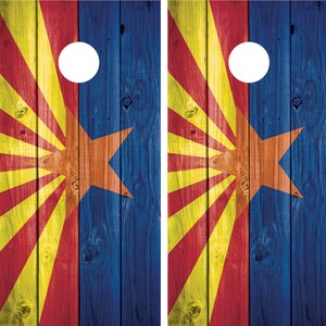 Arizona Flag Distressed Wood Vintage Cornhole Wraps Decals
