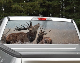 Elk Buck Deer Snow Rear Window Graphic Decal for Truck SUV (Perforated)