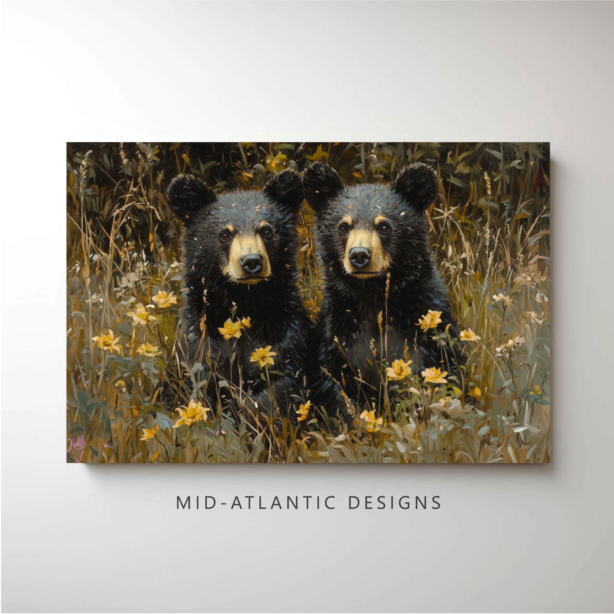 Black Bear Cubs Canvas or Poster Print – Wildlife Nature Wall Art