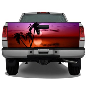 Beach Palm Trees #11 Tropical Sunset (pink orange) Tailgate Wrap Vinyl Graphic Decal