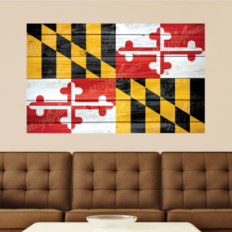 Maryland State Flag Distressed Wood Wall Decal Sticker Graphic | Etsy