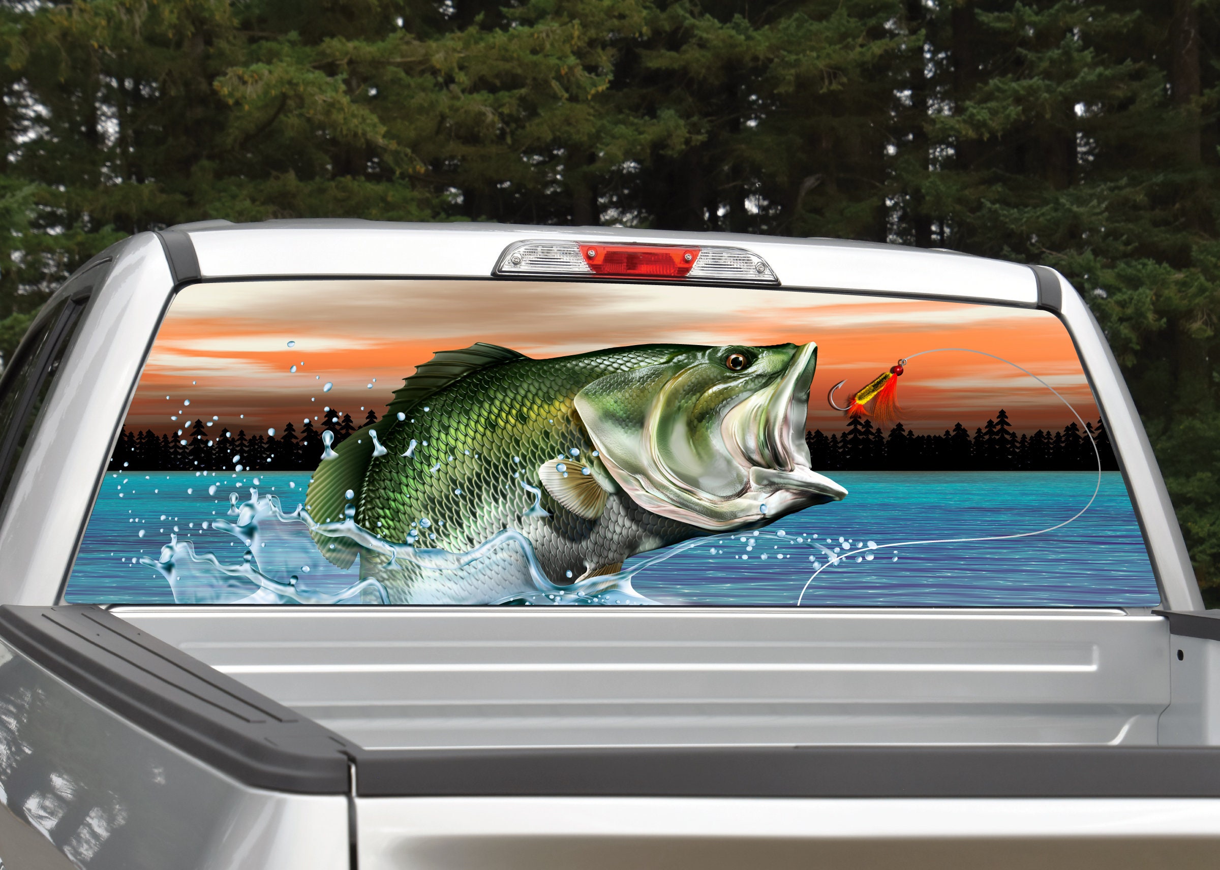 Bass Jumping Out of Water V2 Fishing Sunset Rear Window Graphic Decal Truck  SUV perforated -  Canada