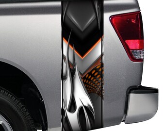 Adrenaline (Orange) Tribal Metal Truck Bed Band Stripe Decal Graphic Kit