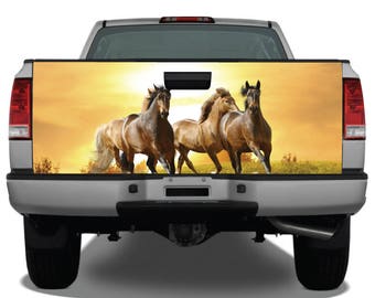 Horses Running at Sunset Tailgate Wrap Vinyl Graphic Decal