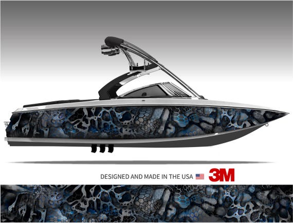 Camo Boat Wrap Kit: Chameleon Black and Blue XD - 3M Cast Vinyl