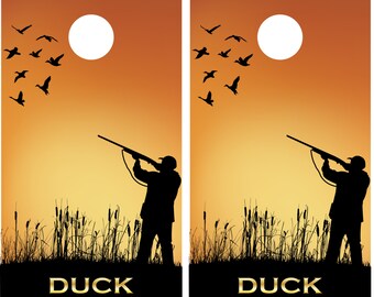 Duck Hunter Silhouette Hunting Cornhole Decal Wrap