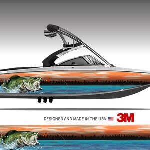Bass Jumping Out of Water Boat Wrap Kit 3M Cast Vinyl - 15 Sizes Available
