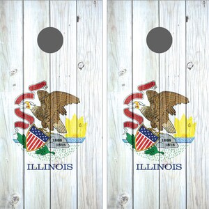 Illinois State Flag Distressed Wood Vintage Cornhole Board Decal Wrap Wraps