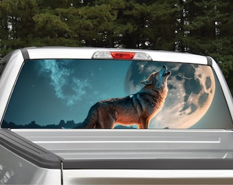 Wolf Howling at Moon Rear Window Perforated Graphic Decal
