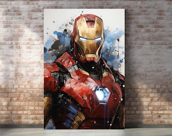 Lienzo de Iron Man V2, impresión de retrato, pintura estilo grafiti, decoración del hogar, obra de superhéroe, regalo para él